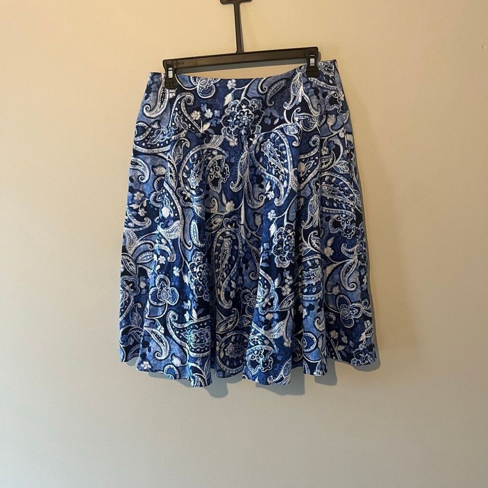 Lauren Ralph Lauren Paisley Skirt Women 8 Blue A-Line Cotton‎ Knee Length - Picture 2 of 6